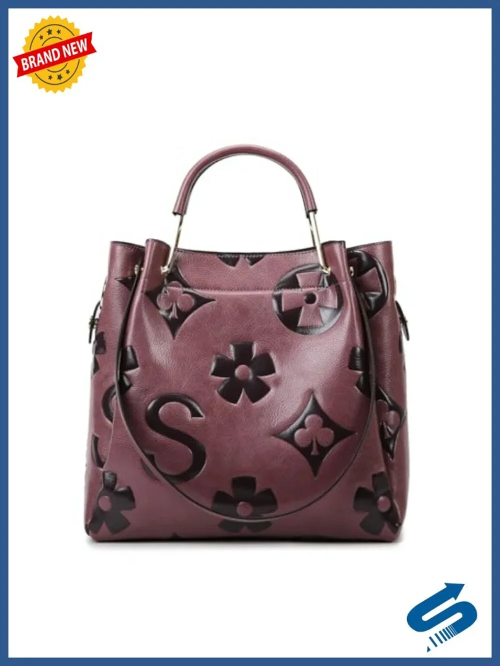 Embossed Vegan Leather Floral Top Handle Purse 3-in-1 Satchel Tote Bucket Bag